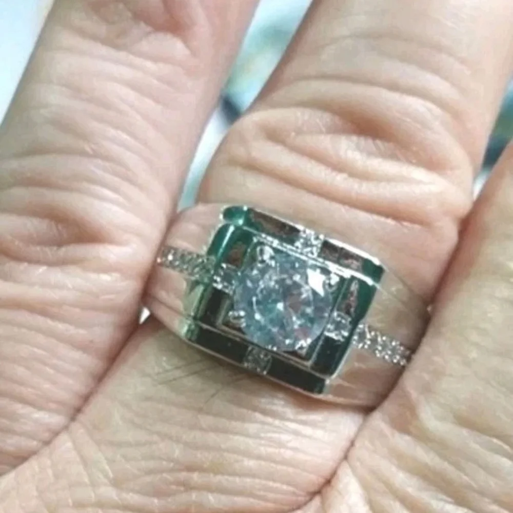 Round Cut Lab Created Diamond Men's Engagement Ring 14K White Gold Plated Sz 11